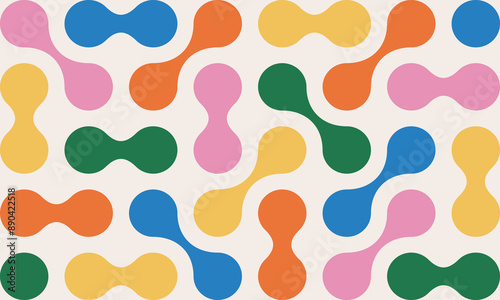 Geometric abstract pattern with colorful metaball shapes. Abstract bold bauhaus round figures on beige background