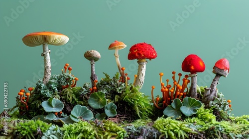 Whimsical Mushroom Forest with Vibrant Red Caps and Mossy Undergrowth © pkproject