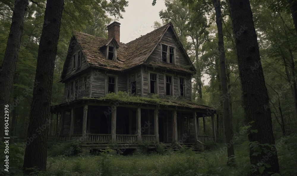 Hauntingly dilapidated mansion amidst dense woodland. Hauntingly dilapidated mansion amidst dense woodland.