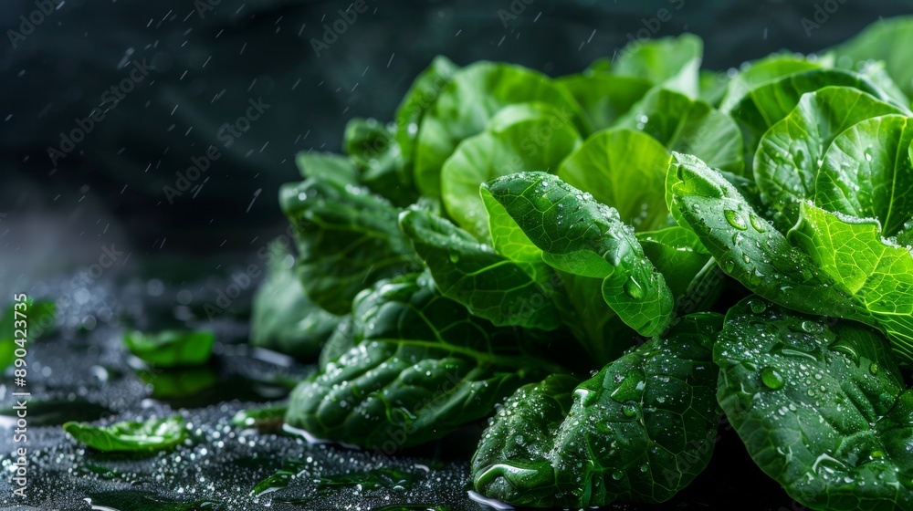 Fresh green lettuce leaves with water droplets Fresh green lettuce leaves with water droplets