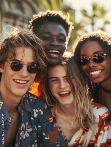 Group of friends or family members posing together, possibly for a photo shoot or social event