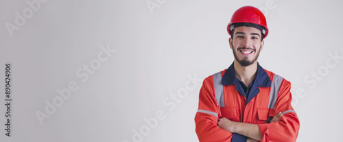arab fire engineer worker on white background, HSE concept
