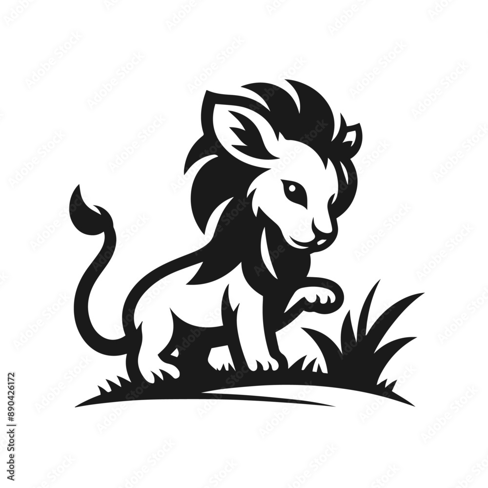 Black and white vector silhouette of a Lion isolated on white background
Black and white vector silhouette of a Lion isolated on white background