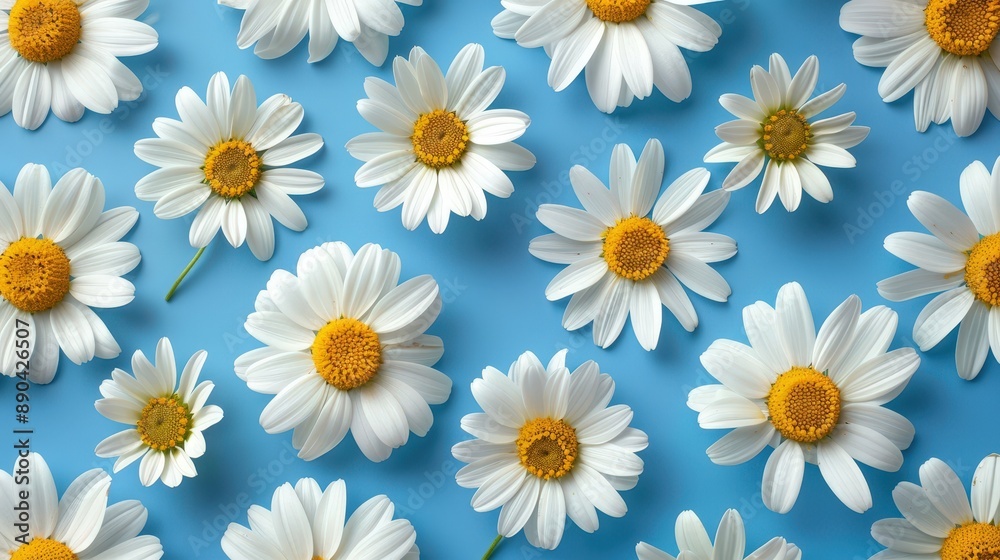 A blue background with a bunch of white flowers A blue background with a bunch of white flowers