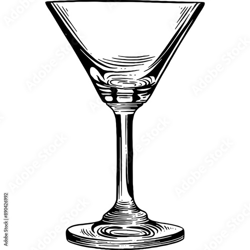 Hand drawn Martini Cocktail Glass Sketch Illustration