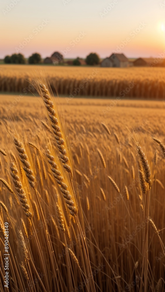 Obraz premium Wheat field at sunset, dramatic scene