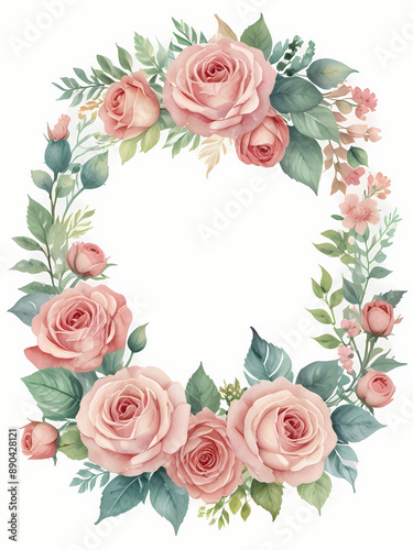 frame of roses, flowers on white background