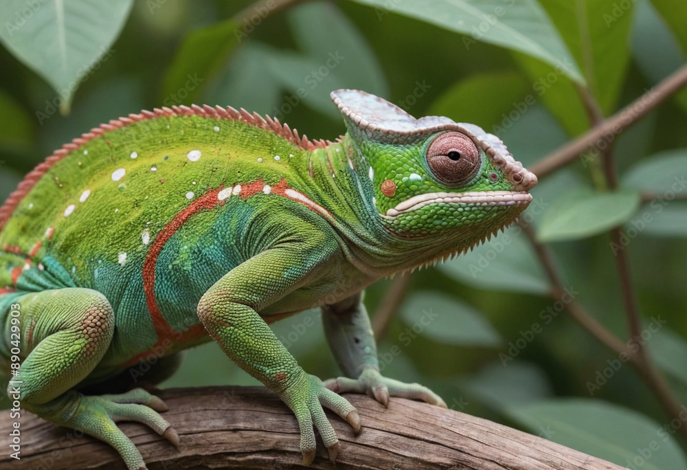 A chameleon blending in perfectly with its surroundings. A chameleon blending in perfectly with its surroundings.