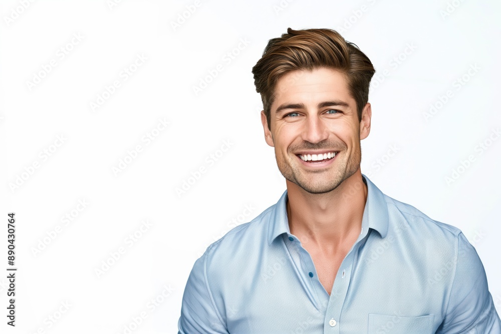 Photo of a smiling, confident, optimistic tech worker on a white background Photo of a smiling, confident, optimistic tech worker on a white background
