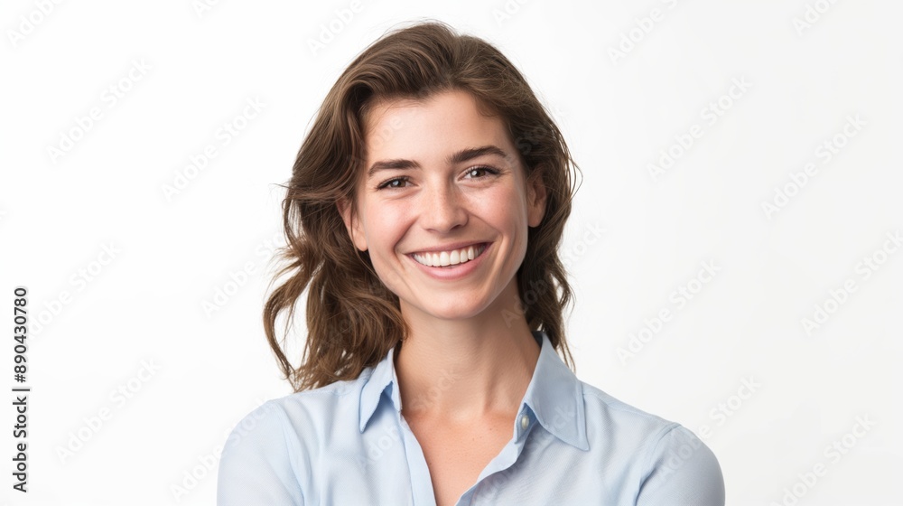 Photo of a smiling, confident, optimistic tech worker on a white background Photo of a smiling, confident, optimistic tech worker on a white background