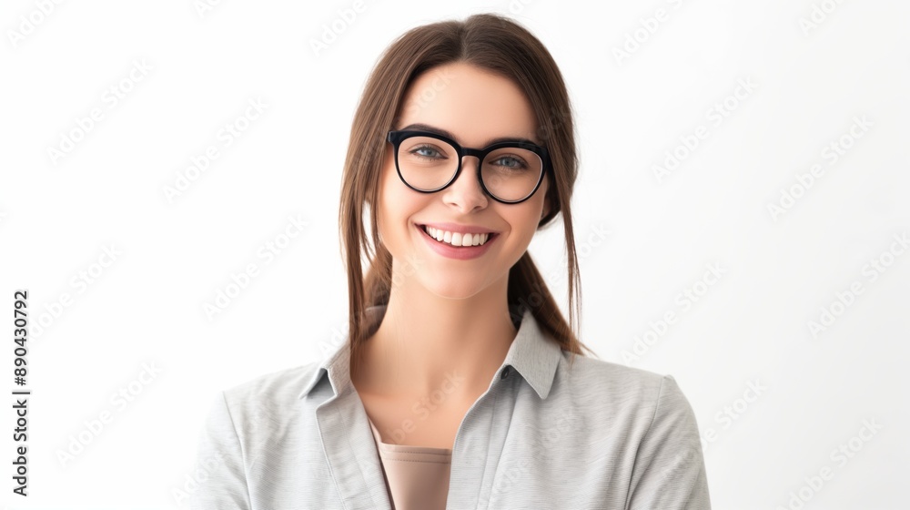 Photo of a smiling, confident, optimistic tech worker on a white background Photo of a smiling, confident, optimistic tech worker on a white background