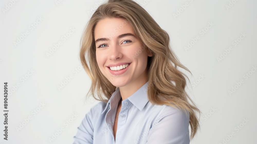 Photo of a smiling, confident, optimistic tech worker on a white background Photo of a smiling, confident, optimistic tech worker on a white background