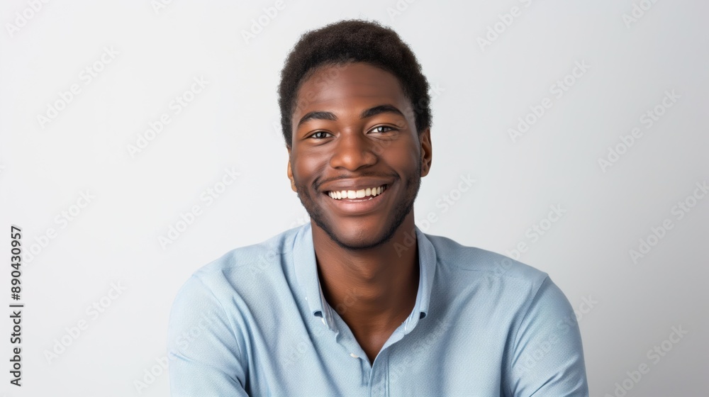 Photo of a smiling, confident, optimistic tech worker on a white background Photo of a smiling, confident, optimistic tech worker on a white background