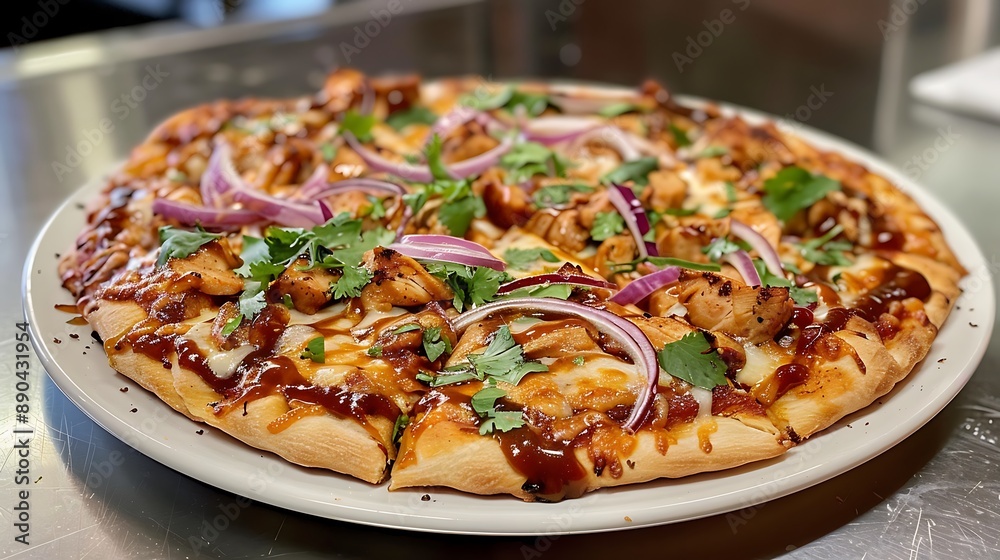bbq chicken pizza with red onions and cilantro