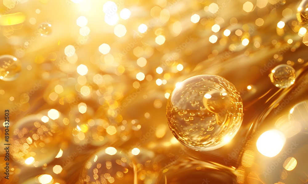 oil bubbles floating against a light background. The bubbles are semi-transparent with a reflective quality