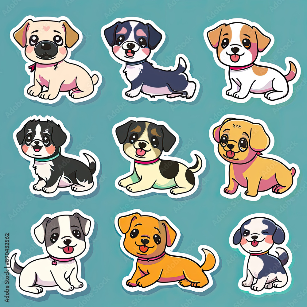 Collection of cute funny dog characters different breeds walking isolated on white background. Vector flat cartoon illustration. For stickers, pet shelter emblems, veterinary logo, gift tags. Collection of cute funny dog characters different breeds walking isolated on white background. Vector flat cartoon illustration. For stickers, pet shelter emblems, veterinary logo, gift tags.