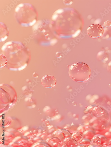 oil bubbles floating against a light background. The bubbles are semi-transparent with a reflective quality