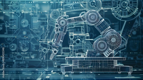 A robot is shown in a futuristic setting with a lot of machinery and technology. The robot is surrounded by a lot of wires and circuits, giving the impression of a highly advanced and complex machine
