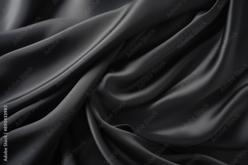 Fototapeta premium Processed collage of smooth elegant wavy deep black silk cloth fabric material texture. Background