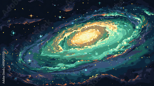 8-bit Galaxy with Radiant Nebula