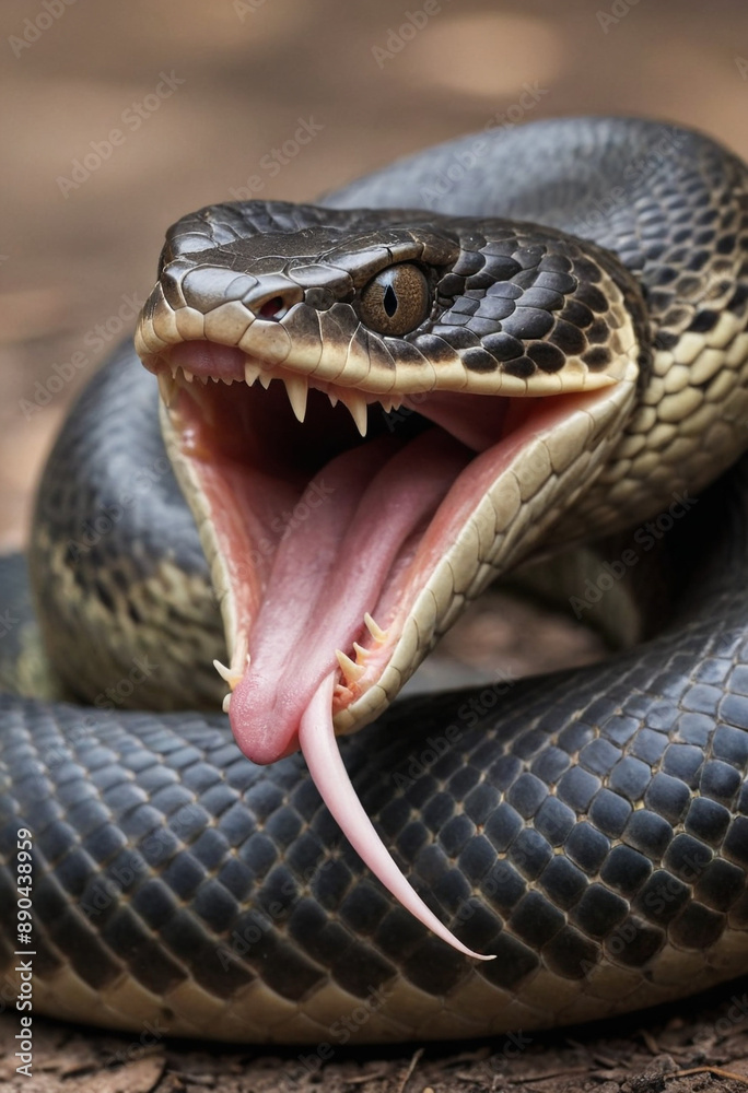 Fototapeta premium A close-up of a snakes forked tongue, used for smelling and tasting. 