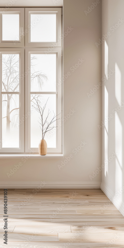 Large window in an empty property room with no furniture and day lighting. Residential Real Estate interiors with copy space for text. Large window in an empty property room with no furniture and day lighting. Residential Real Estate interiors with copy space for text.
