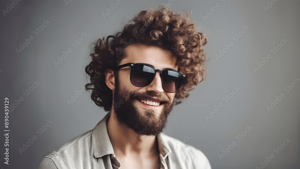 Obraz premium Portrait of a Young man. Nice beard. Beautiful curly hair. 