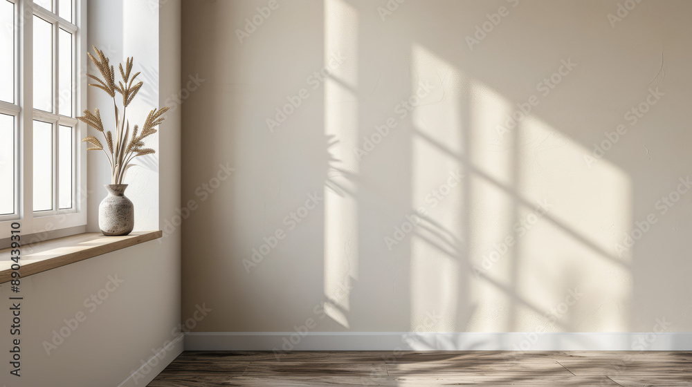 Obraz premium Large window in an empty property room with no furniture and day lighting. Residential Real Estate interiors with copy space for text.