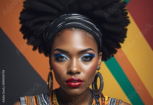 shot vertical background, attractive Black woman in front of colorful background