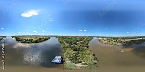 360 aerial photo taken with drone of Parque Ambiental Encontro dos Rios (Meeting of the Rivers) in Teresina, Piauí, Brazil