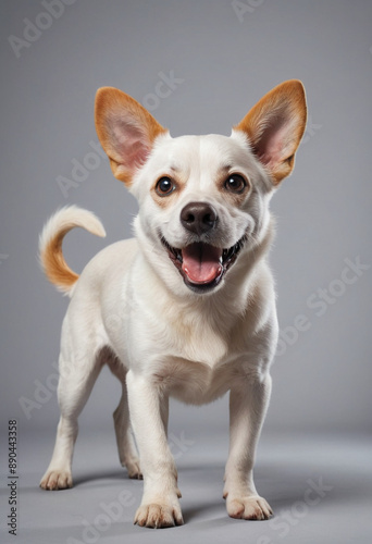  A playful dog wagging its tail with excitement. 