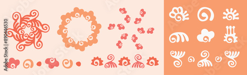 Peach fuzz botanical set texture vector motif with color of the year two tone effect. Soft fresh modern design for hand drawn illustration collection. 