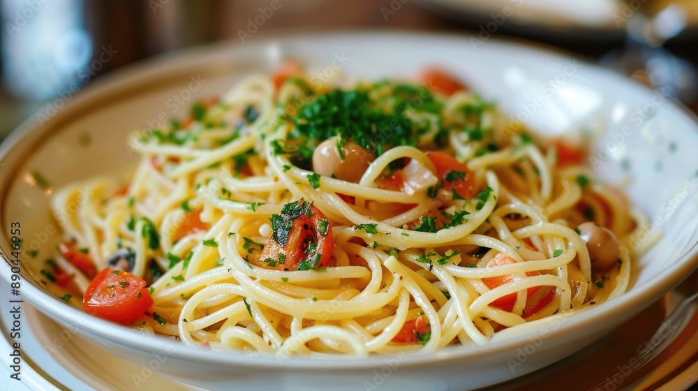 Large pasta in dish with veggies Large pasta in dish with veggies