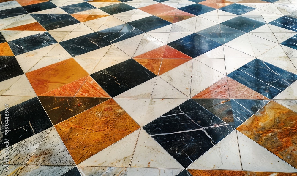 Geometric pattern on a porcelain tile, detailed textures and rich hues ...