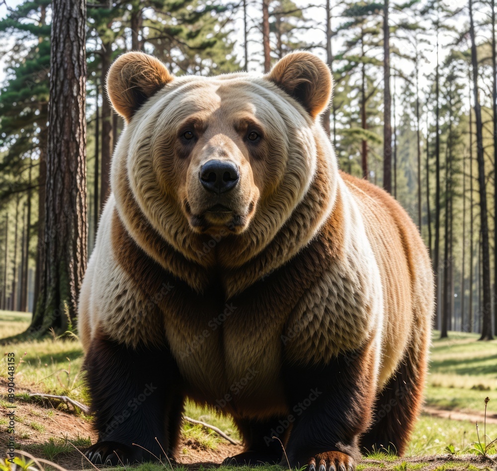Brown Bear Poses Majestically, Wide Camera Angle Shoot