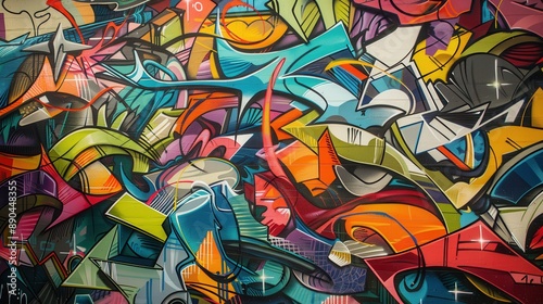 Wallpaper Mural Colorful street art mural, intricate details, realistic studio setting, high detail and sharpness Torontodigital.ca