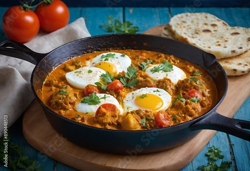 Delicious Indian cuisine Egg Curry recipe with boiled eggs photo