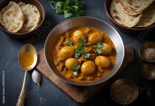 Delicious Indian cuisine Egg Curry recipe with boiled eggs photo