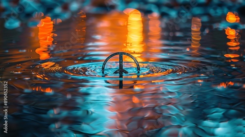 Water ripple reflecting a peace sign, symbolizing tranquility with a serene water backdrop and clear space for adding text, ideal for peaceful waterthemed peace day backgrounds photo