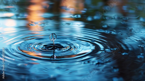 Water ripple reflecting a peace sign, symbolizing tranquility with a serene water backdrop and clear space for adding text, ideal for peaceful waterthemed peace day backgrounds photo