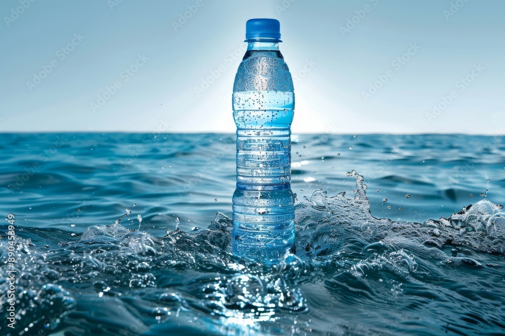 Plastic Water Bottle Floating in Ocean Plastic Water Bottle Floating in Ocean