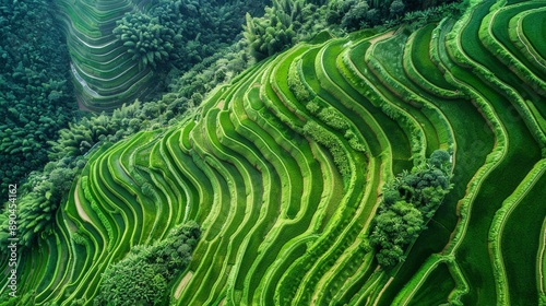 A breathtaking view of terraced rice paddies in China, showcasing the intricate and beautiful landscape of this agricultural practice