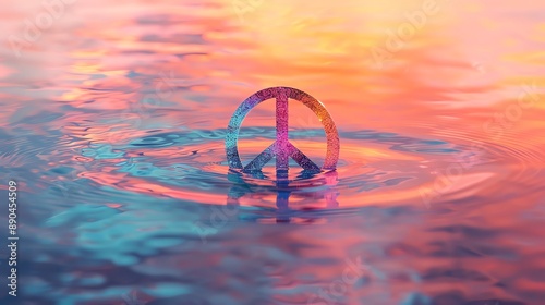 Tranquil water surface reflecting a serene peace sign, with ample blank space ideal for adding text or logos, perfect for peaceful waterthemed peace day backgrounds photo