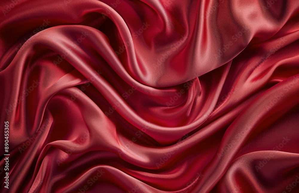 Obraz premium Close Up of Red Satin Fabric Draped and Folded