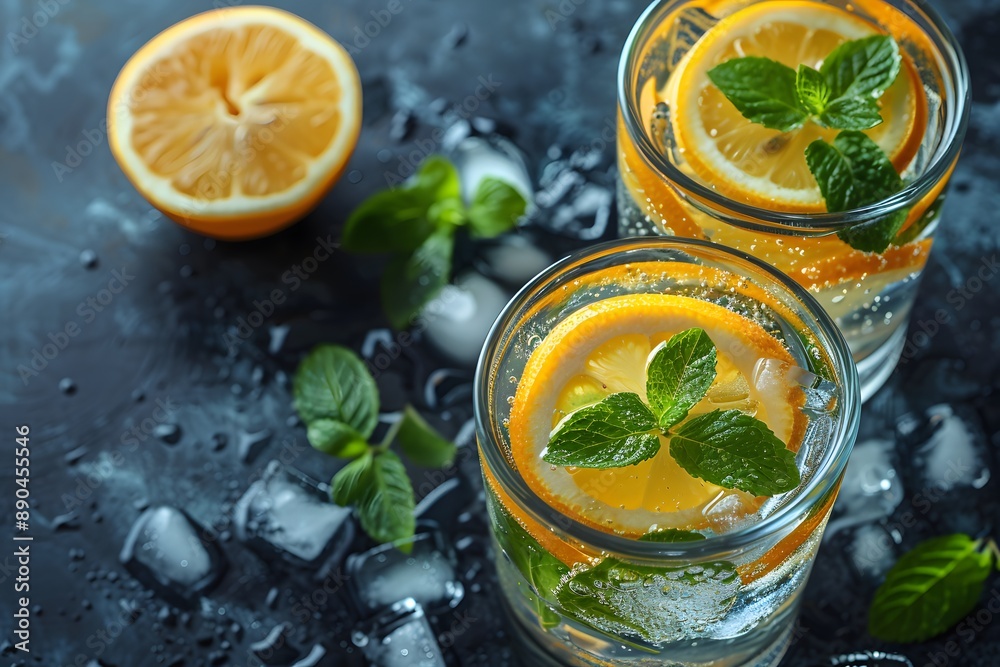 Refreshing Citrus Beverage with Mint and Ice - Summer Mocktail Design for Posters and Social Media Refreshing Citrus Beverage with Mint and Ice - Summer Mocktail Design for Posters and Social Media