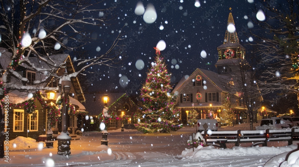 Snowy Christmas Village at Night Snowy Christmas Village at Night