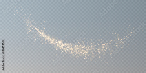 Sparks of dust and golden stars shine with special light. Vector sparks on transparent light background. Christmas light effect. Sparkling particles of magic dust.	