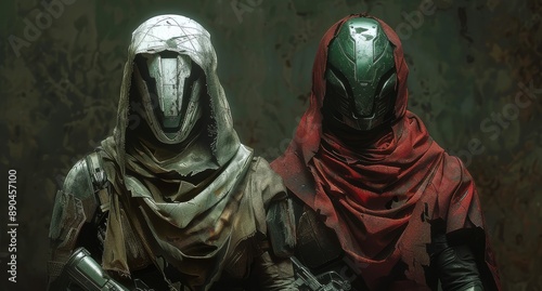 Two Figures In Hooded Robes Standing In Front Of A Wall