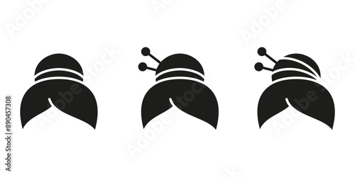 Chignon silhouette icon. Black simple pictogram of variations of hair bun. Vector isolated element on white background