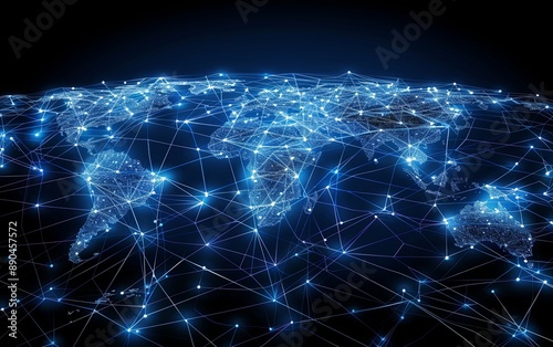 Abstract digital world map, concept of global network and connectivity on Earth, data transfer and cyber technology, information exchange and international telecommunication © suntorn